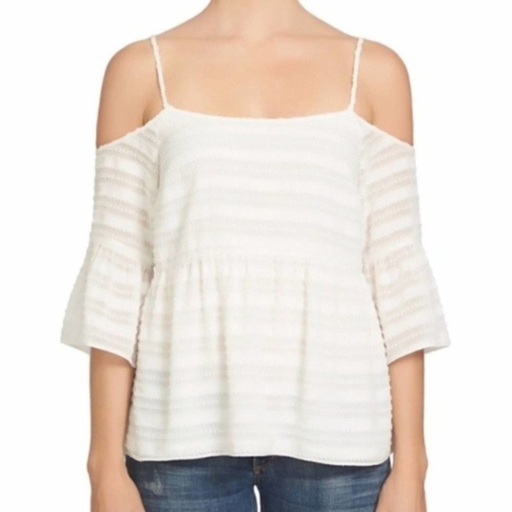 1.STATE Cold Shoulder Flocked Stripe Top